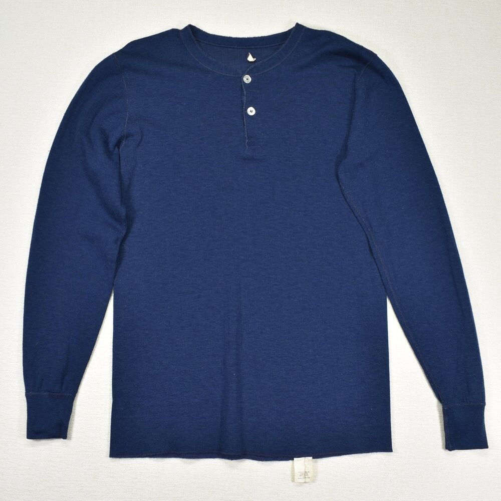 Vintage LL Bean River Drivers Shirt Mens Large Tall Blue Wool Blend Henley USA
